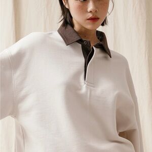 Made in Korea Cream and Brown Collared Sweatshirt